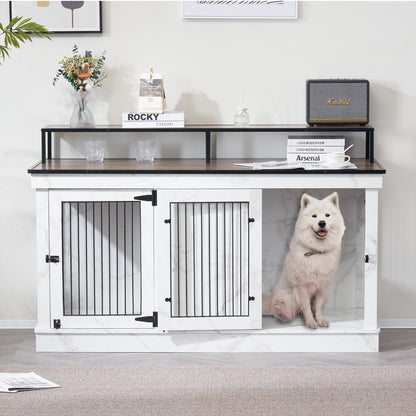 Meuble TV pour cage à chien Mcombo, grand format, niche en bois avec doubles portes, modèle 1861