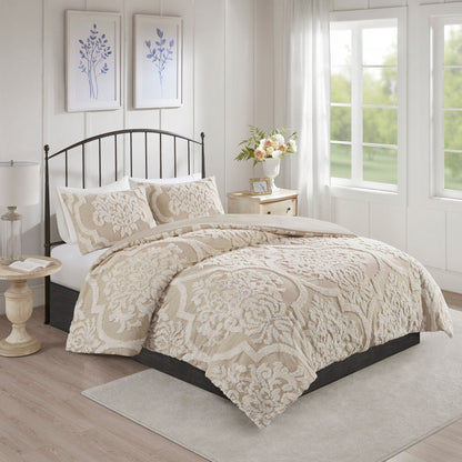 Parure de couette Madison Park Aeriela en coton chenille touffeté damassé