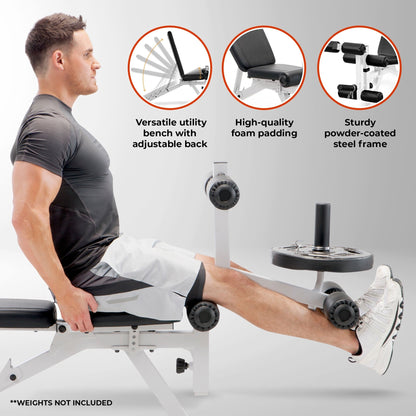 Banc de musculation réglable et polyvalent Marcy en acier avec revêtement en poudre, blanc - 65 x 23 x 46,5 pouces