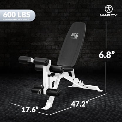 Banc de musculation réglable et polyvalent Marcy en acier avec revêtement en poudre, blanc - 65 x 23 x 46,5 pouces