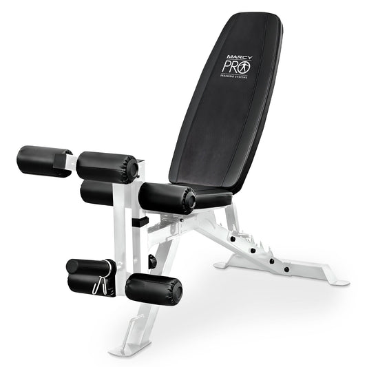 Banc de musculation réglable et polyvalent Marcy en acier avec revêtement en poudre, blanc - 65 x 23 x 46,5 pouces