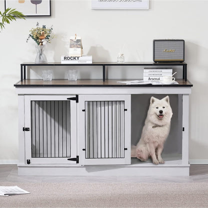 Meuble TV pour cage à chien Mcombo, grand format, niche en bois avec doubles portes, modèle 1861