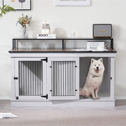 Meuble TV pour cage à chien Mcombo, grand format, niche en bois avec doubles portes, modèle 1861