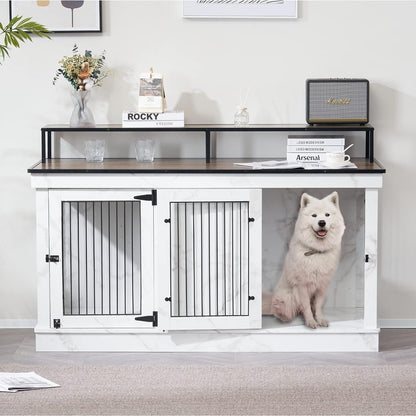 Meuble TV pour cage à chien Mcombo, grand format, niche en bois avec doubles portes, modèle 1861