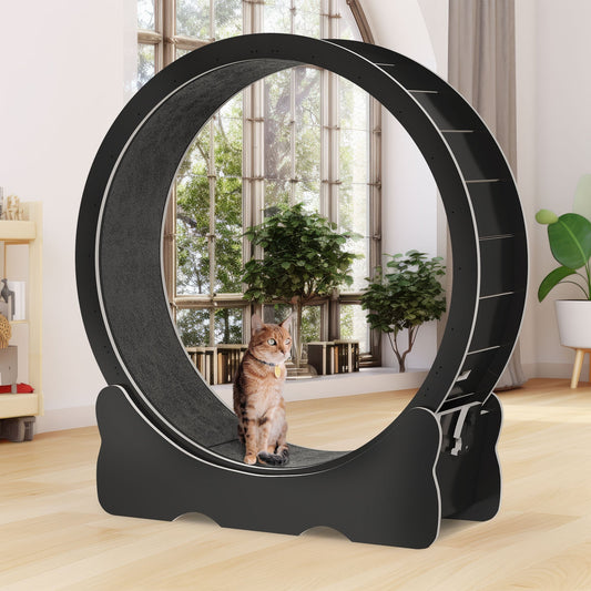 Moasis 43,3 pouces Grand tapis de course en bois pour chat avec roue d'exercice et piste recouverte de moquette