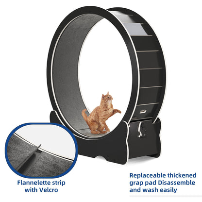 Moasis 43,3 pouces Grand tapis de course en bois pour chat avec roue d'exercice et piste recouverte de moquette