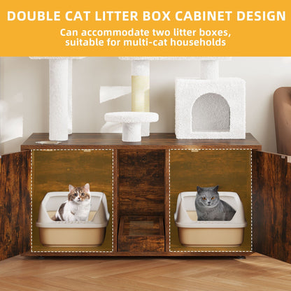 Enceinte double pour litière pour chat Moasis avec griffoir et arbre à chat