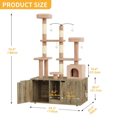 Enceinte double pour litière pour chat Moasis avec griffoir et arbre à chat