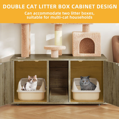 Enceinte double pour litière pour chat Moasis avec griffoir et arbre à chat