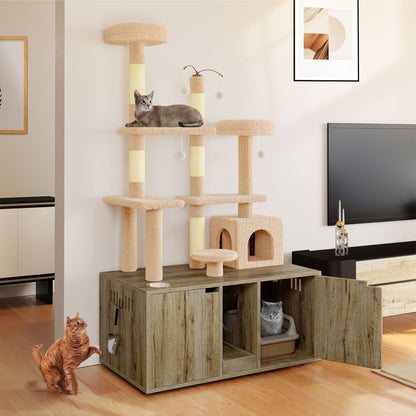 Enceinte double pour litière pour chat Moasis avec griffoir et arbre à chat