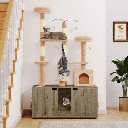 Enceinte double pour litière pour chat Moasis avec griffoir et arbre à chat