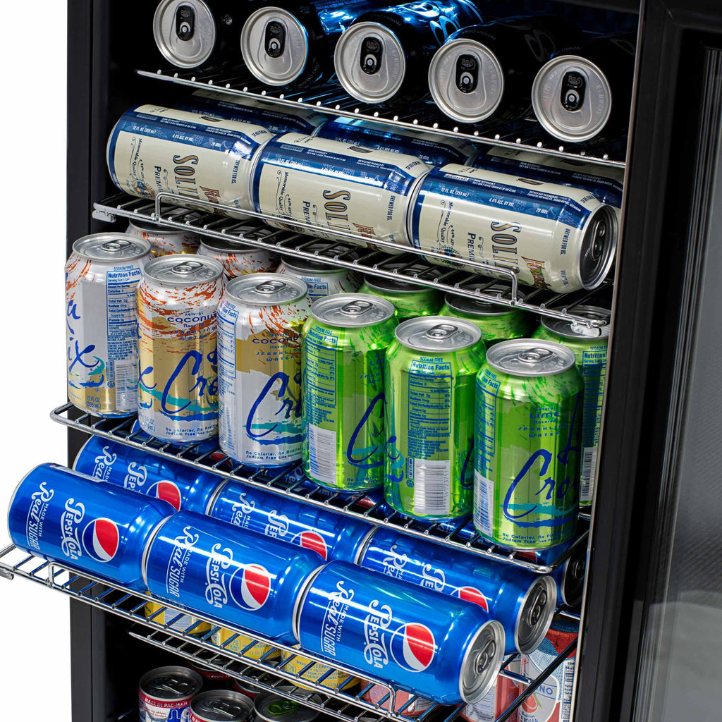 Newair 126-Can Capacity Beverage Refrigerator, Mini Fridge with Glass Door and Adjustable Shelves, Stainless Steel