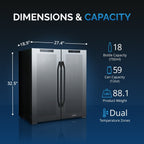 Newair Wine and Beverage Refrigerator, 18 Bottles & 59 Cans, Dual Temperature Zones, Freestanding, Digital Temperature Control