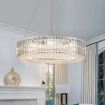 Lustre rond moderne en cristal OYIPRO 6/8/12 lumières en forme de tambour pour îlot de cuisine