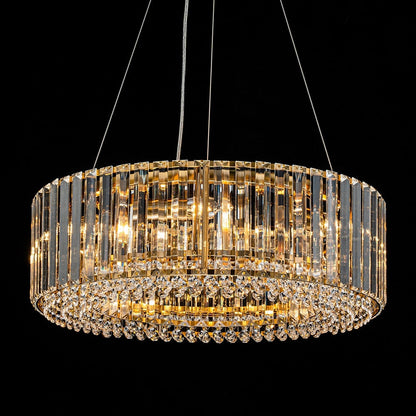 Lustre rond moderne en cristal OYIPRO 6/8/12 lumières en forme de tambour pour îlot de cuisine