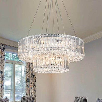 Lustre rond moderne en cristal OYIPRO 6/8/12 lumières en forme de tambour pour îlot de cuisine