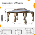 EROMMY Hardtop Gazebo,Outdoor Pergola with Double Roof & Netting & Curtains,Heavy Duty Canopy for Patio, Backyard, Pool party