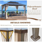 EROMMY Hardtop Gazebo,Outdoor Pergola with Double Roof & Netting & Curtains,Heavy Duty Canopy for Patio, Backyard, Pool party