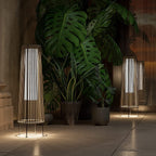 Outdoor Floor Solar Light 2-Pack, All-Weather Wicker Solar Patio Lamp Waterproof Outside Solar Deck Lamp for Porch, Yard, Garden