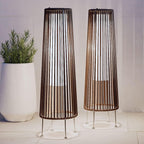 Outdoor Floor Solar Light 2-Pack, All-Weather Wicker Solar Patio Lamp Waterproof Outside Solar Deck Lamp for Porch, Yard, Garden