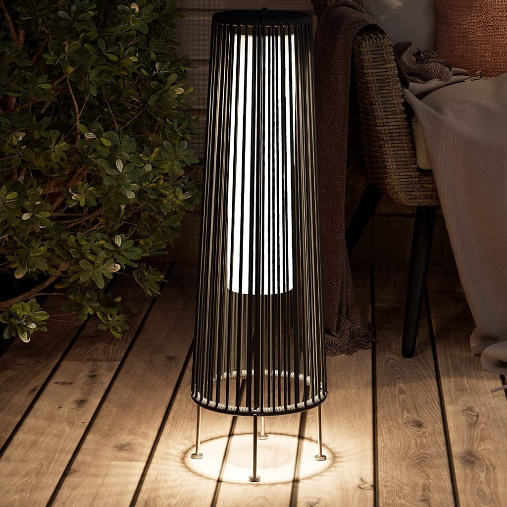 Outdoor Floor Solar Light 2-Pack, All-Weather Wicker Solar Patio Lamp Waterproof Outside Solar Deck Lamp for Porch, Yard, Garden