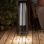 Outdoor Floor Solar Light 2-Pack, All-Weather Wicker Solar Patio Lamp Waterproof Outside Solar Deck Lamp for Porch, Yard, Garden