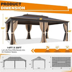 Outdoor Hardtop Gazebo with Galvanized Steel Double Roof & Aluminum Frame, Outdoor pergola with Premium Curtains and Nettings