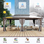 Outdoor Hardtop Gazebo with Galvanized Steel Double Roof & Aluminum Frame, Outdoor pergola with Premium Curtains and Nettings
