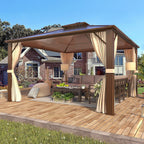 Hardtop Gazebo for Backyard – Permanent Pergola with Netting, Curtains & Double Roof, All-Weather Outdoor Shelter