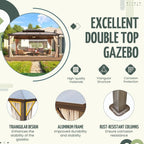 Hardtop Gazebo for Backyard – Permanent Pergola with Netting, Curtains & Double Roof, All-Weather Outdoor Shelter