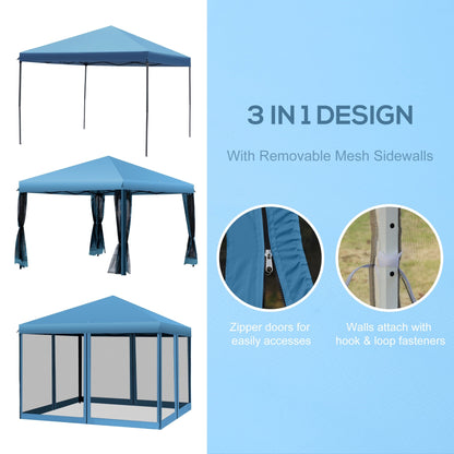 Auvent pop-up robuste Outsunny 10' x 10' avec filet latéral amovible en maille, conception facile à installer, événement de fête en plein air