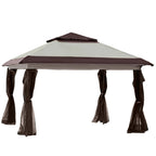 Outsunny 12' x 12' Pop Up Canopy Sun Shade Instant Tent Folding with Mesh Sidewall Netting, 3-Level Adjustable Height