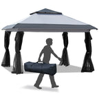 Outsunny 12' x 12' Pop Up Canopy Sun Shade Instant Tent Folding with Mesh Sidewall Netting, 3-Level Adjustable Height