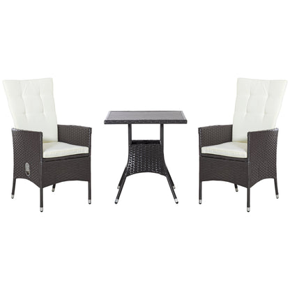 Outsunny 3 Pieces Patio PE Rattan Sofa Set, Outdoor Recliner Chairs Wood Grain plastic Top Coffee Table