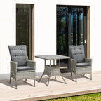 Outsunny 3 Pieces Patio PE Rattan Sofa Set, Outdoor Recliner Chairs Wood Grain plastic Top Coffee Table