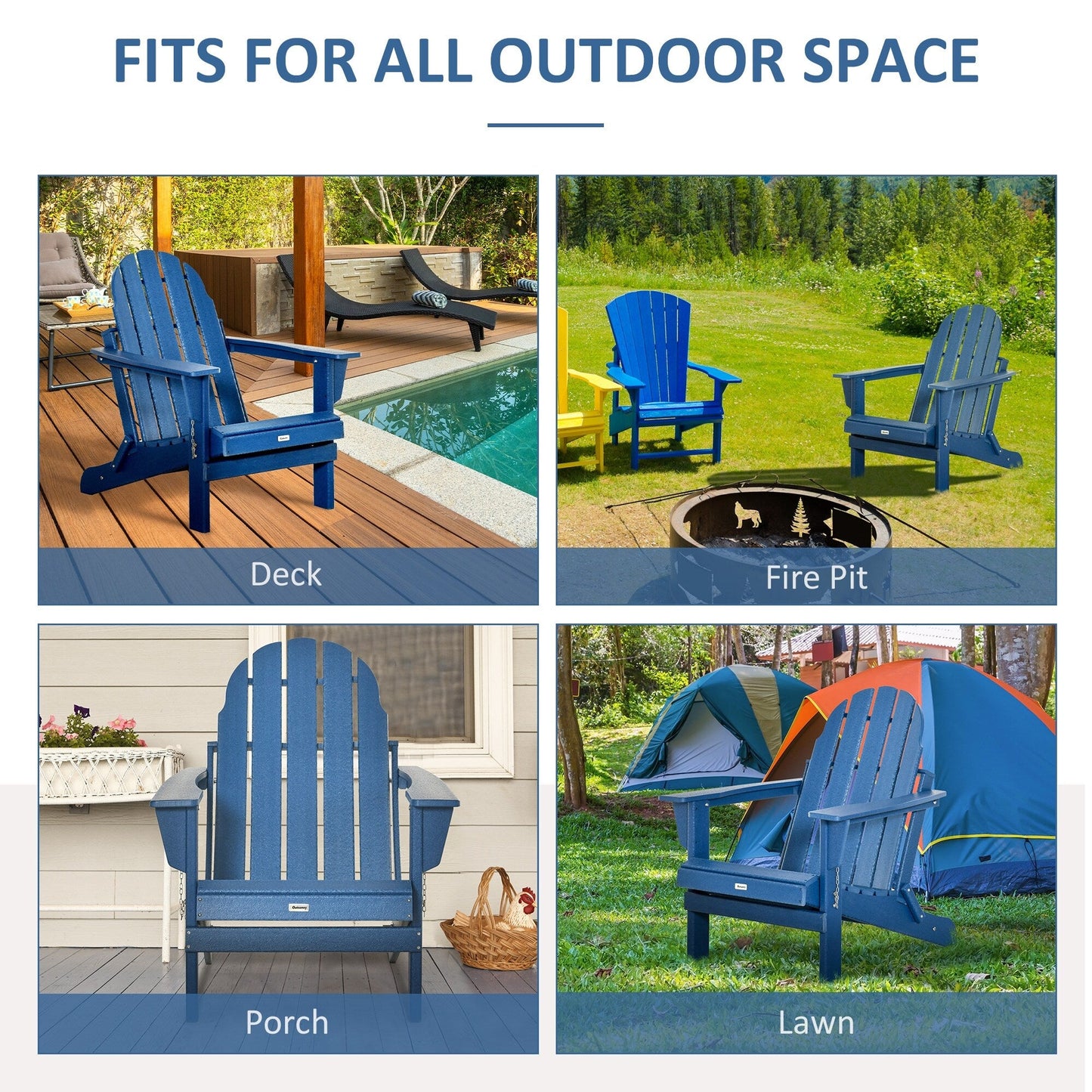 Chaise pliante Adirondack Outsunny, chaises de plage pliantes en plastique PEHD pour terrasse et jardin