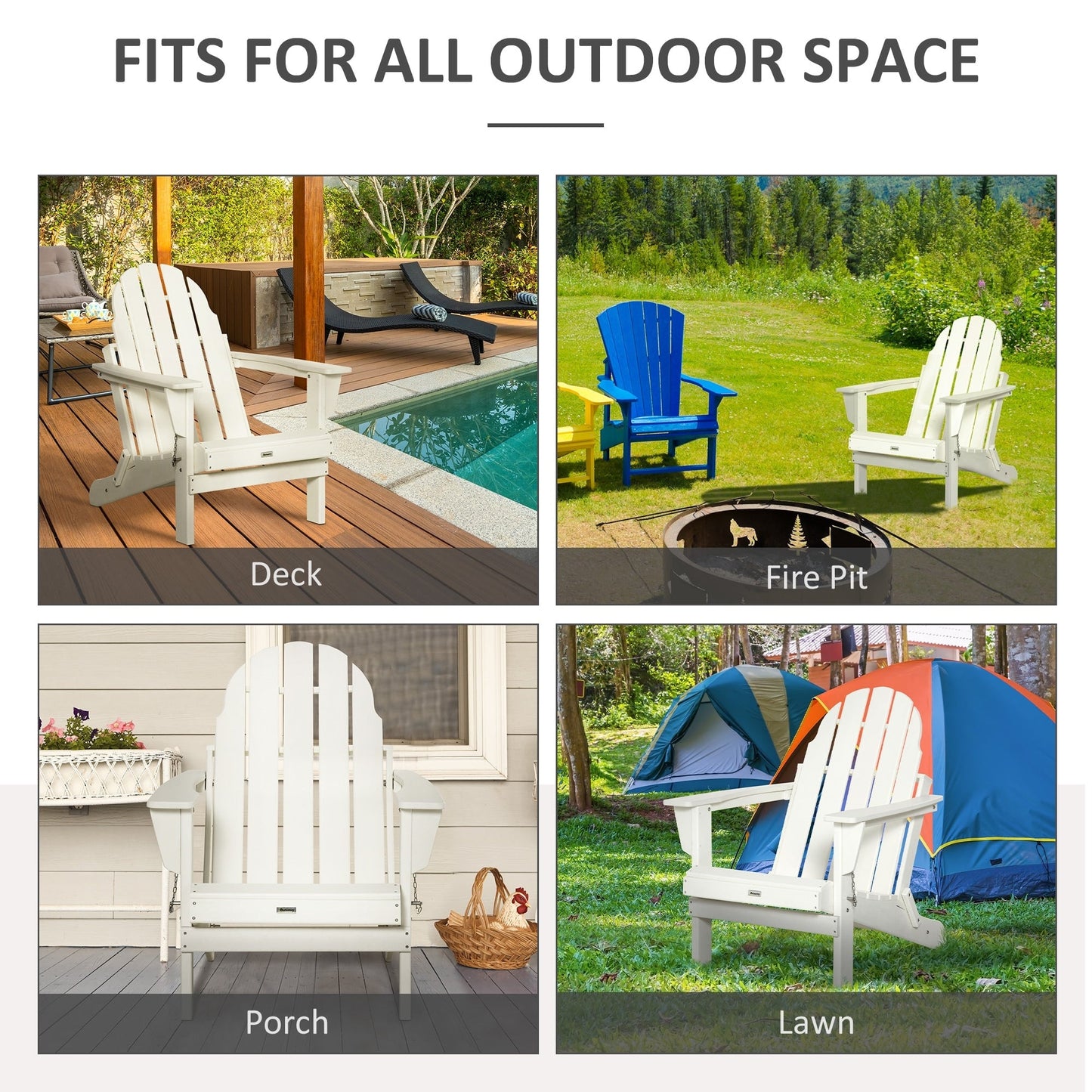 Chaise pliante Adirondack Outsunny, chaises de plage pliantes en plastique PEHD pour terrasse et jardin