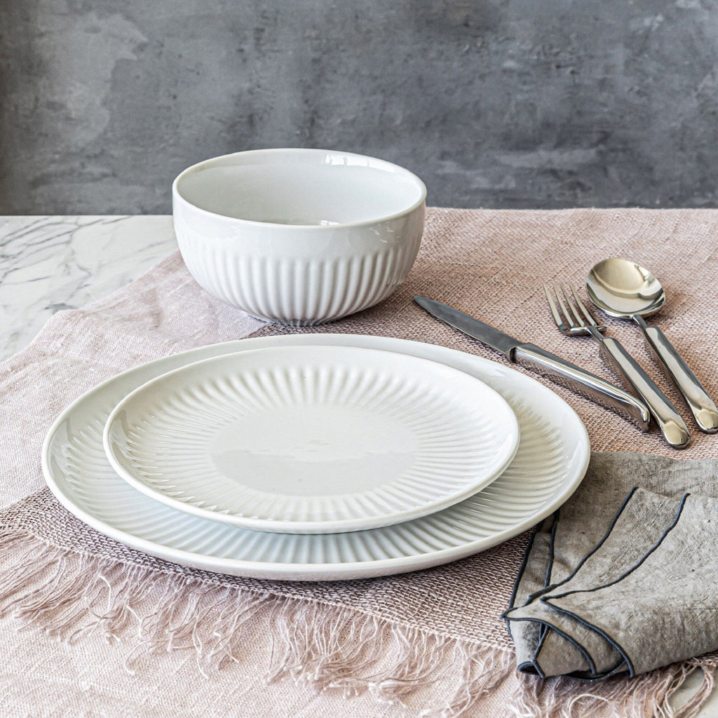Over and Back White Porcelain 24pc Fluted Dinnerware Set