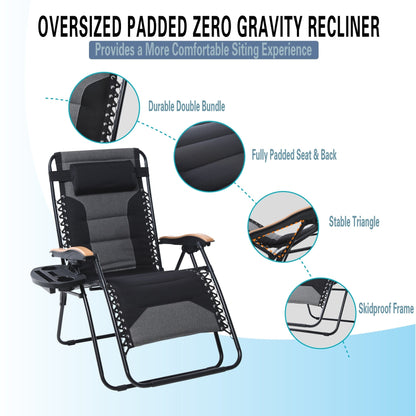 Fauteuil de salon surdimensionné XL rembourré à gravité zéro, accoudoirs larges, inclinable et réglable avec porte-gobelet - N/A