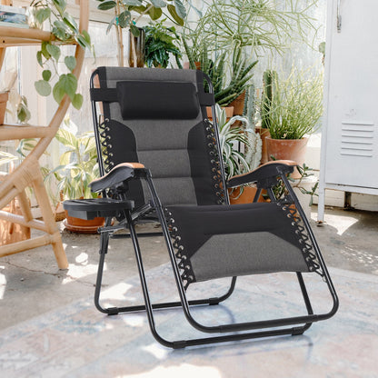 Fauteuil de salon surdimensionné XL rembourré à gravité zéro, accoudoirs larges, inclinable et réglable avec porte-gobelet - N/A