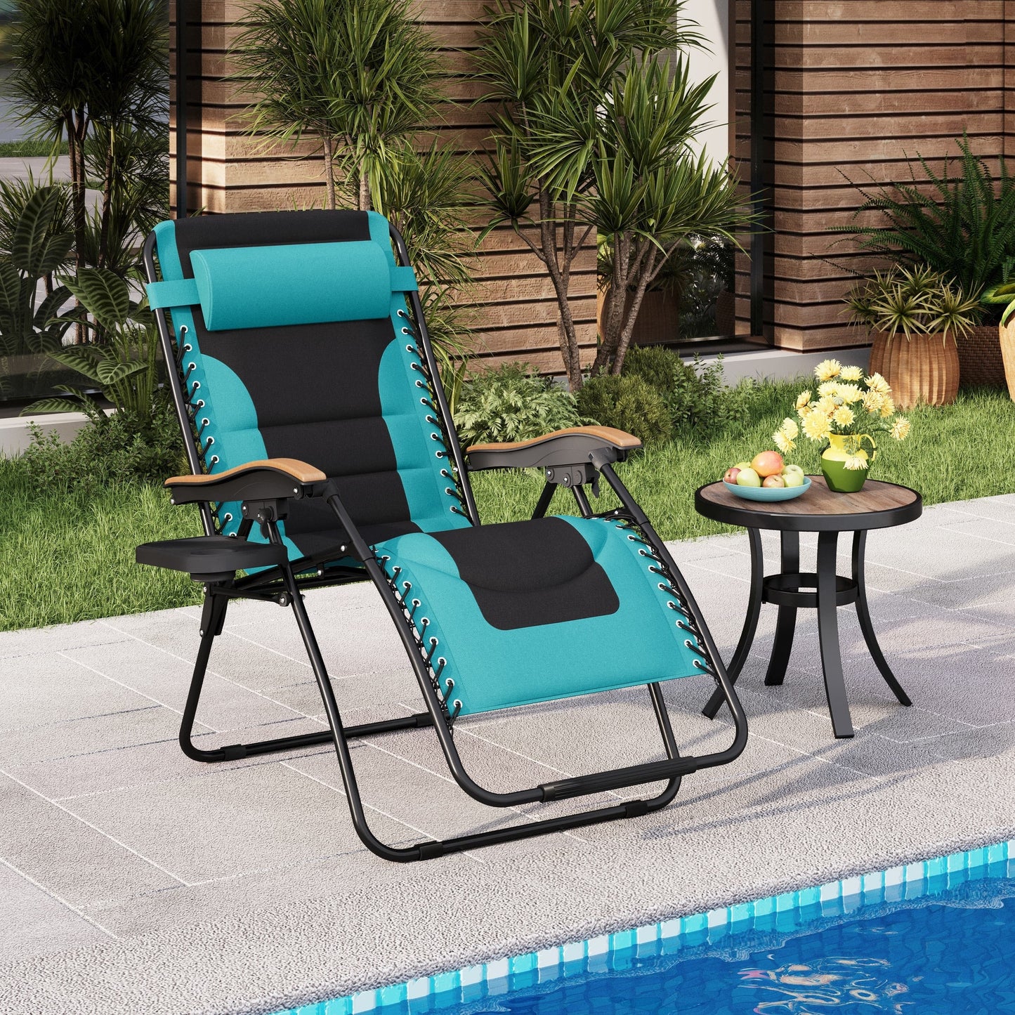 Fauteuil de salon surdimensionné XL rembourré à gravité zéro, accoudoirs larges, inclinable et réglable avec porte-gobelet - N/A