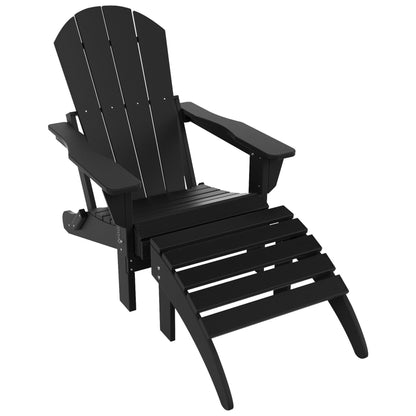 Chaise Adirondack pliable Polytrends Laguna en PEHD pour terrasse extérieure toutes saisons avec pouf (ensemble 2 pièces)