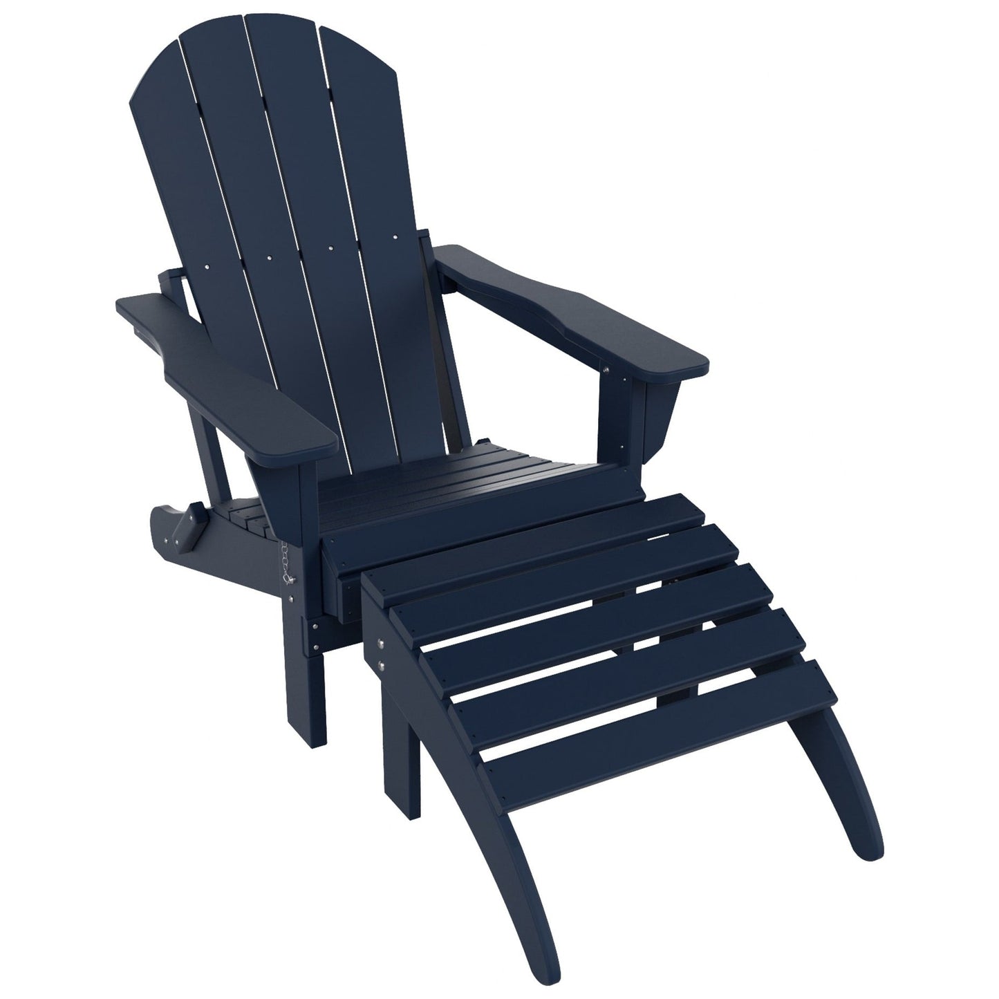 Chaise Adirondack pliable Polytrends Laguna en PEHD pour terrasse extérieure toutes saisons avec pouf (ensemble 2 pièces)