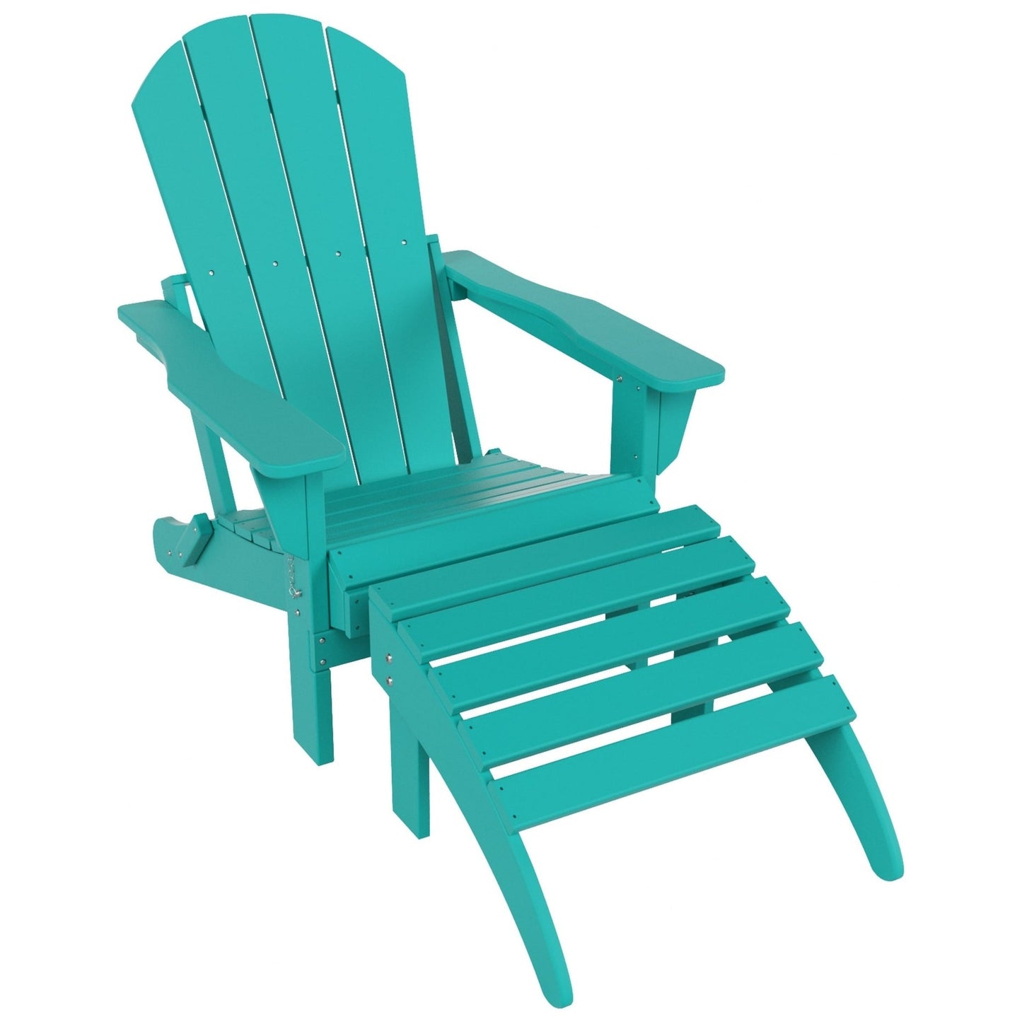 Chaise Adirondack pliable Polytrends Laguna en PEHD pour terrasse extérieure toutes saisons avec pouf (ensemble 2 pièces)