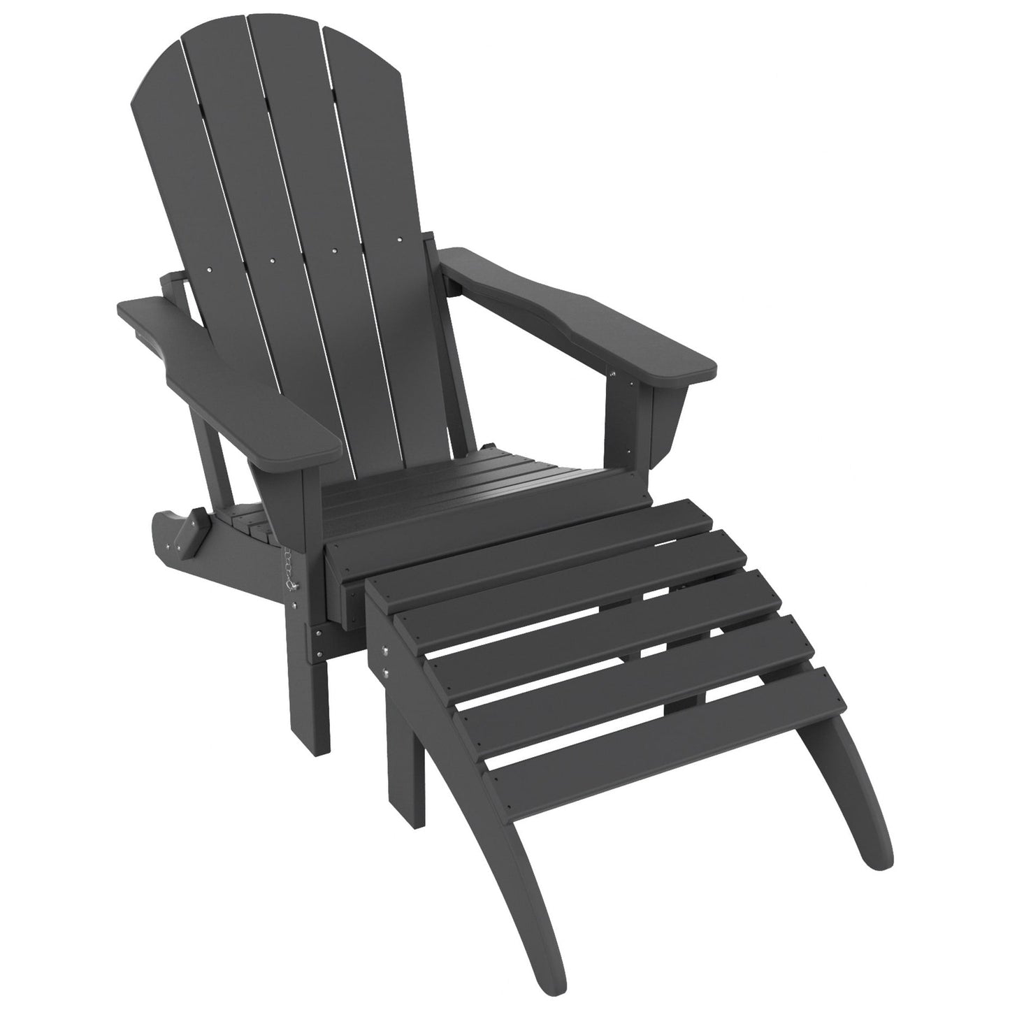 Chaise Adirondack pliable Polytrends Laguna en PEHD pour terrasse extérieure toutes saisons avec pouf (ensemble 2 pièces)
