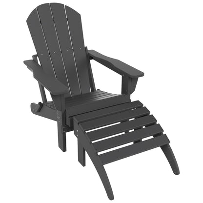 Chaise Adirondack pliable Polytrends Laguna en PEHD pour terrasse extérieure toutes saisons avec pouf (ensemble 2 pièces)
