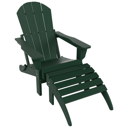 Chaise Adirondack pliable Polytrends Laguna en PEHD pour terrasse extérieure toutes saisons avec pouf (ensemble 2 pièces)