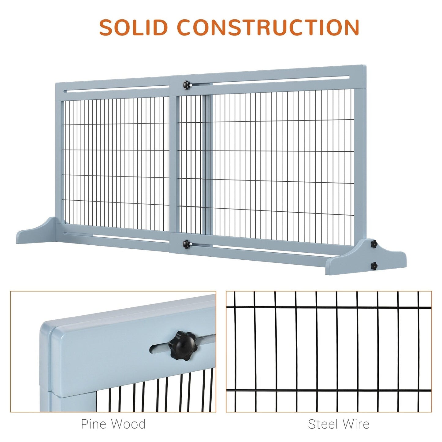 Portillon extra large et autoportant PawHut 72 pour animaux de compagnie, longueur réglable, pour maison, entrée, couloir, gris