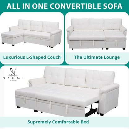 Canapé sectionnel réversible avec lit gigogne, méridienne avec rangement dissimulé, pieds durables,