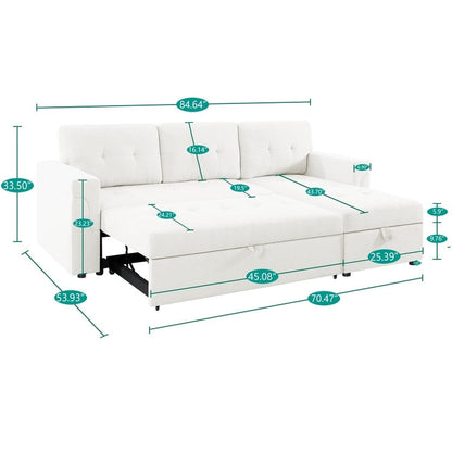 Canapé sectionnel réversible avec lit gigogne, méridienne avec rangement dissimulé, pieds durables,